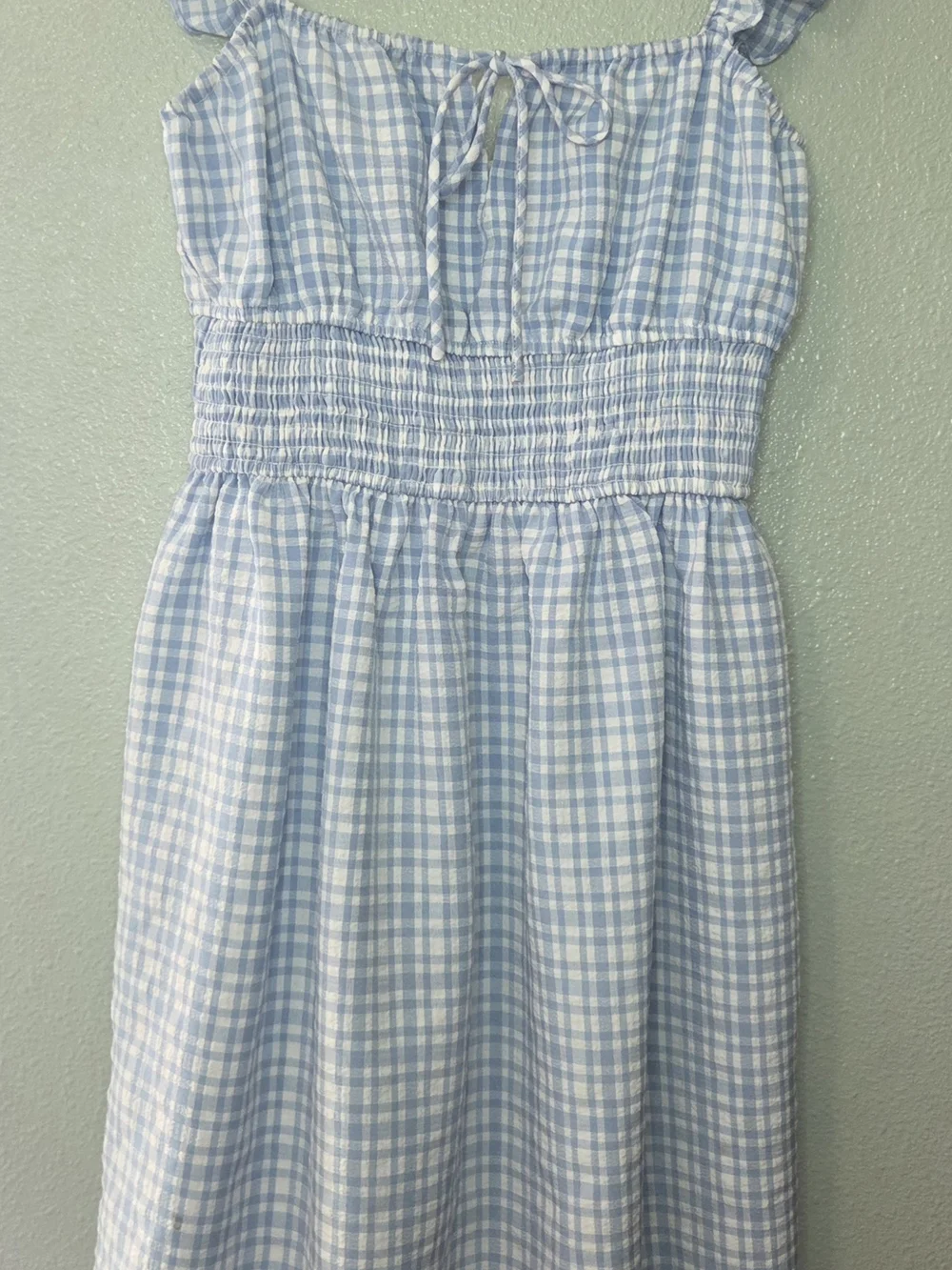 Wayf Light Blue And White Smocked Gingham Dress Size S - Picture 3 of 9